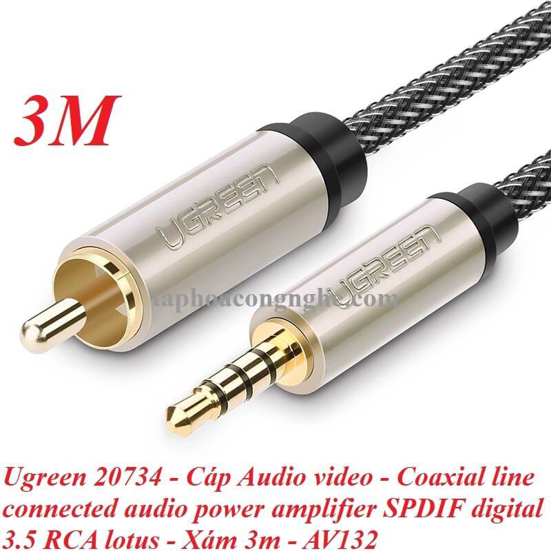 Ugreen 20734 3M chỉ dùng cho tv xiaomi màu Xám Cáp âm thanh bông sen Coaxial sang 3.5mm dương cao cấp AV132 30020734